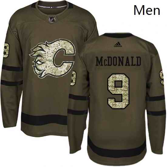 Mens Adidas Calgary Flames 9 Lanny McDonald Premier Green Salute to Service NHL Jersey